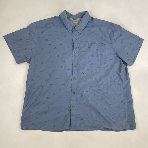 Eddie Bauer Blue Tent Pattern Button Up Shirt S/S Mesh Lined Nylon Blend 2XL XXL - Picture 2 of 9